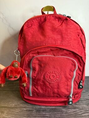 Kipling Hiker BP2128 Red Expandable Backpack Monkey Charm
